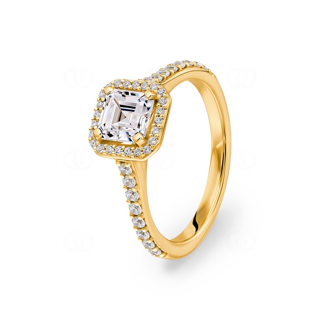 Asscher bague diamant halo or jaune 750/18 ct 1.33 ct G/si - RI-6541-03-GG