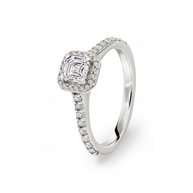 Asscher bague diamant halo or gris 750/18 ct 0.85 ct G/si - RI-6543-02-WG
