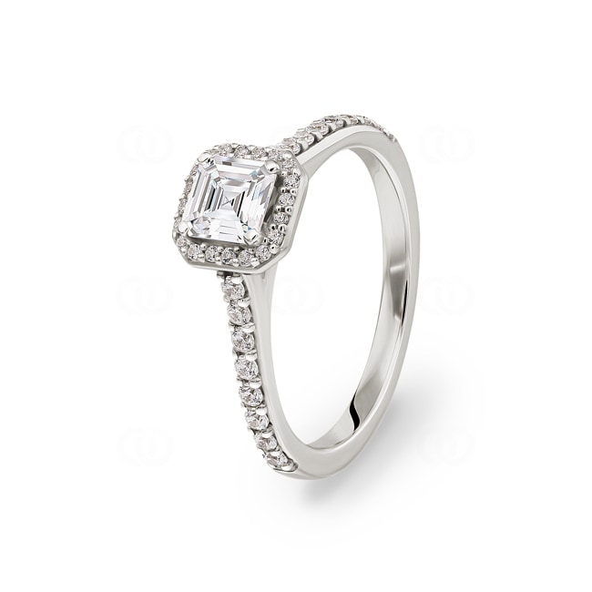 Asscher bague diamant halo or gris 750/18 ct 1.02 ct G/si - RI-6542-02-WG