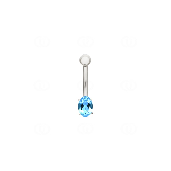 Navel Piercing 750/18 K White Gold with oval Blue Topaz - 912101TO