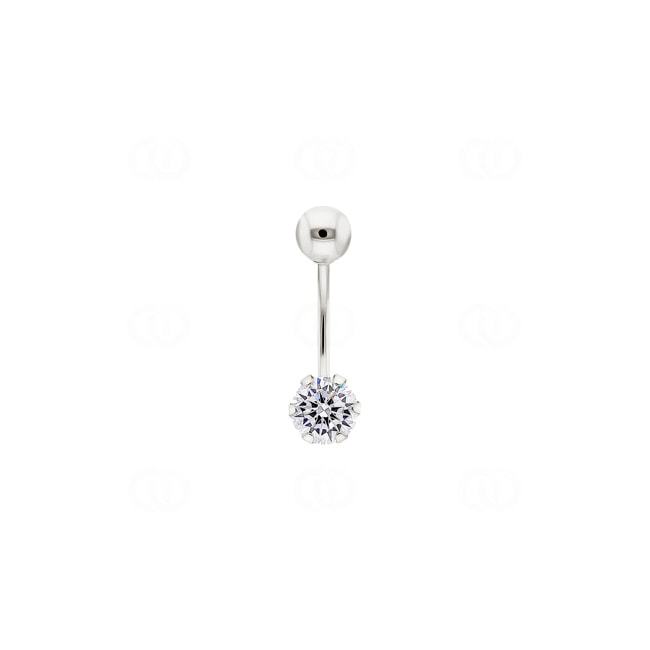Navel Piercing 750/18 K White Gold with Cubic Zirconia 6 Prongs - 8903GZ