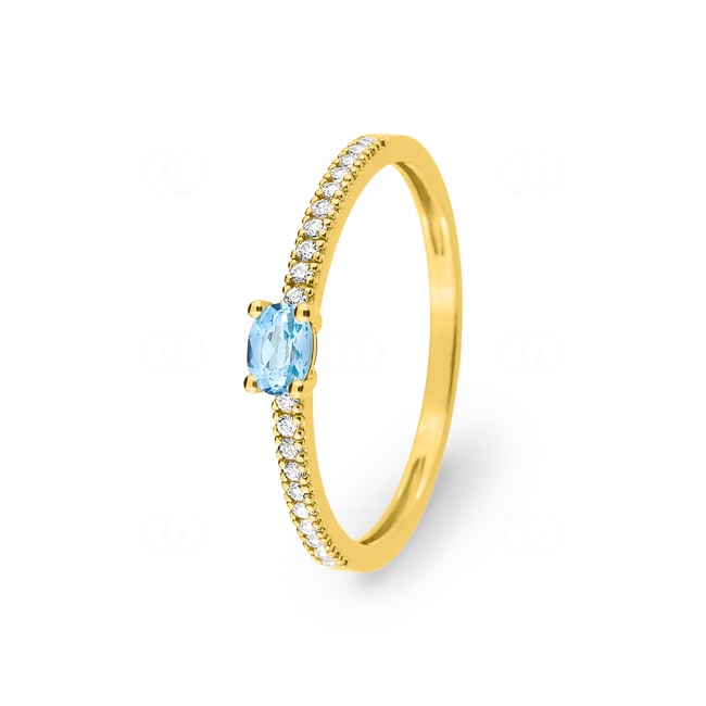 Blautopas Pavé Solitärring 375/9 K Gelbgold mit Zirkonia - 0PA825JTZ