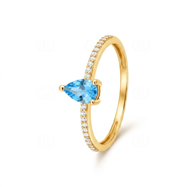 Bague solitaire pavé or jaune 750/18 ct avec topaze bleue & zircones - 1.7731.T0