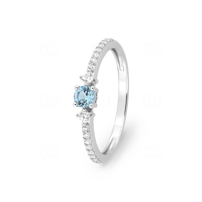Blue Topaz Pavé Solitaire Ring 750/18 K White Gold with Cubic Zirconia - 1.7452.T1