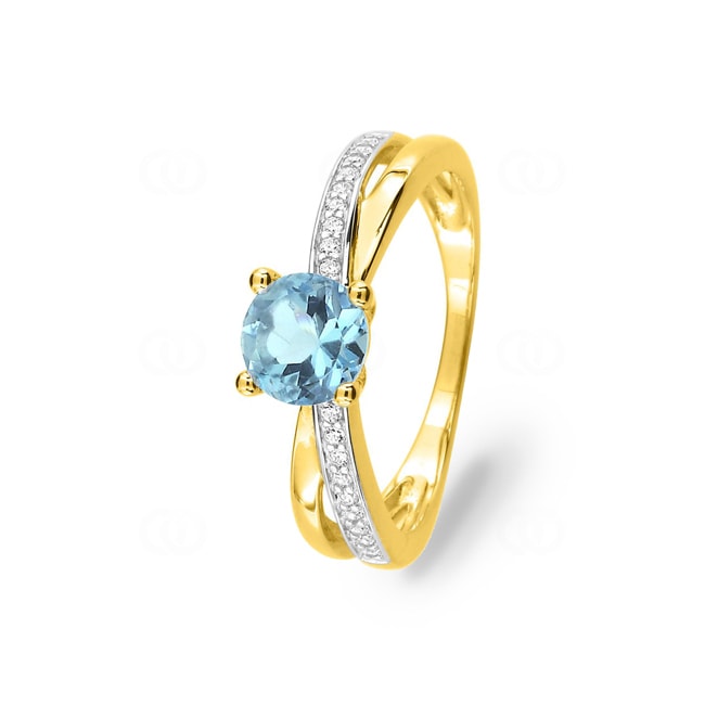 Blue Topaz Ring 375/9 K Yellow Gold rhodium-plated with Cubic Zirconia - 193092.T3