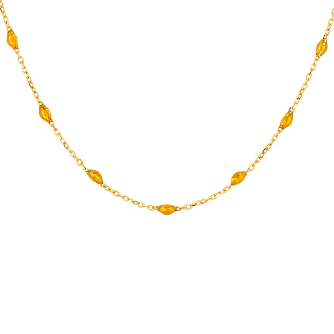Blush 14ct Gold Amber Resin Bead Station Necklance - 3162YRC