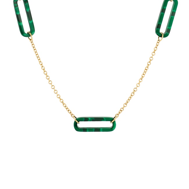 Blush 14ct Gold Malachite Paper Clip Necklace - 3204YMA
