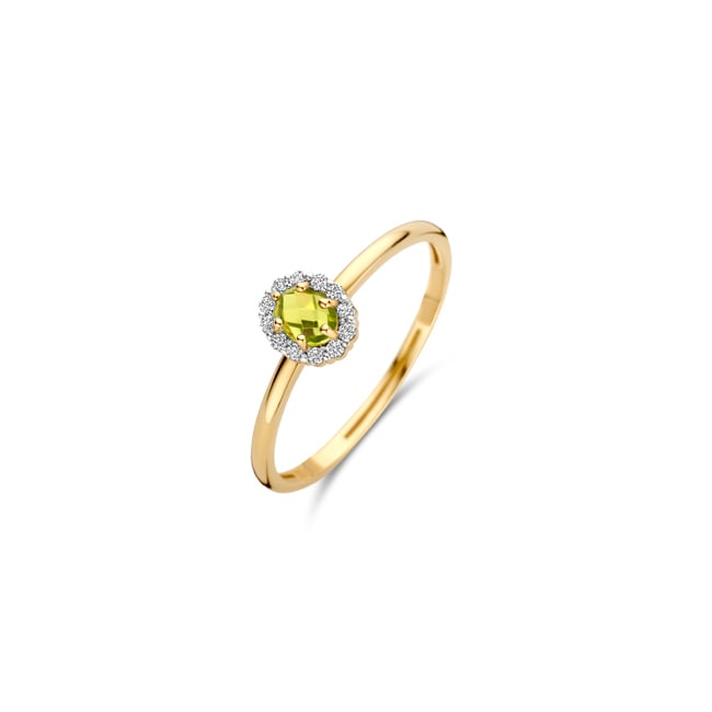 Blush 14ct Gold Peridot and Zirconia Halo Ring - 1258YGP