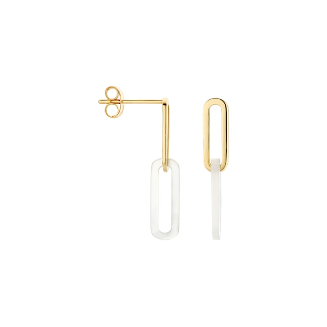 Blush 14ct Gold Mother of Pearl Paper Clip Drop Earrings - 7394YMP