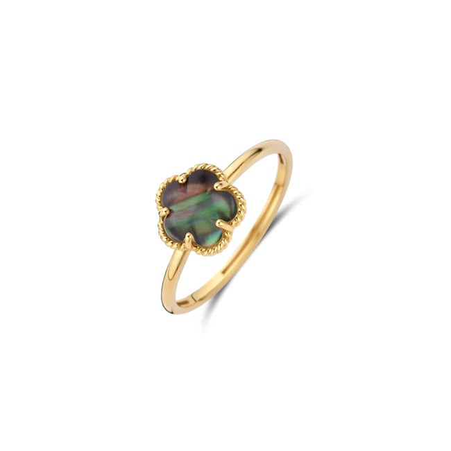 Blush Ring 14k Gelbgold Blume mit schwarzem Perlmutt - 1280YBQ