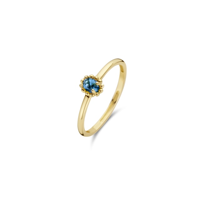 Blush 14ct Gold Blue Topaz Ring with Beaded Crown Setting - 1227YLB
