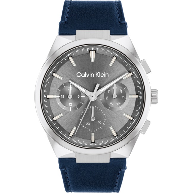 Calvin Klein Distinguish Day Date Leder Blau Silbrig & Grau - 25200444