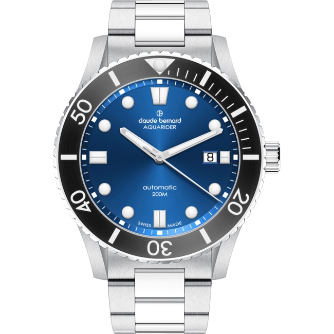 Claude Bernard Aquarider Automatic Date Silver / Blue - 80129 3NBM BUIB