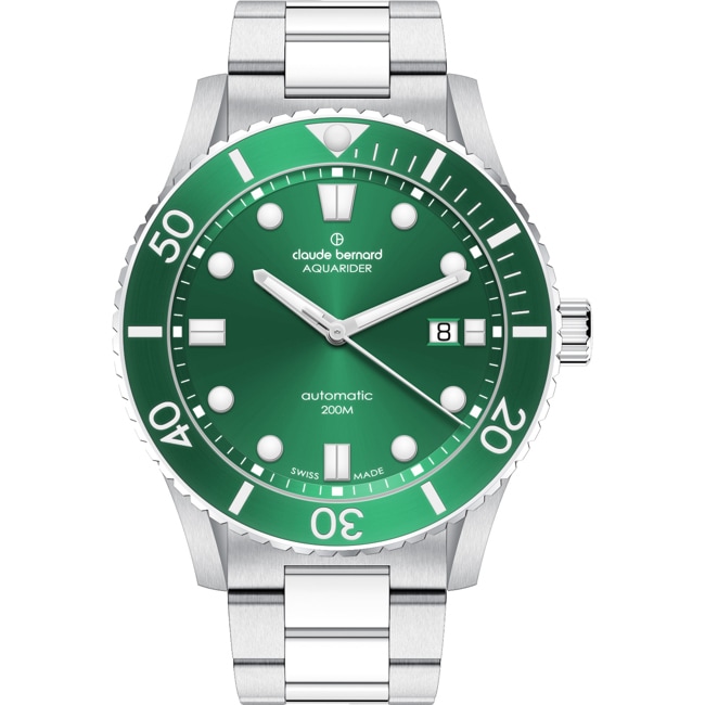 Claude Bernard Aquarider Automatic Date Silver / Green - 80129 3VBM VIB