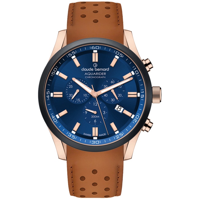 Claude Bernard Aquarider Chronograph Rose / Brown leather - 10222 37RNC BUIR1