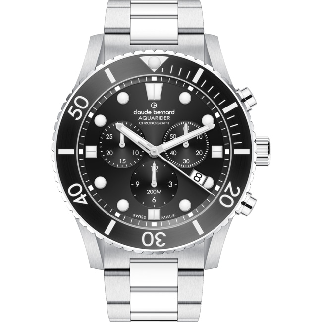 Claude Bernard Aquarider Chronograph Silver / Black - 10252 3NBM NIB