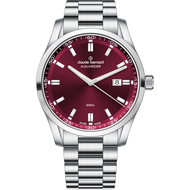 Claude Bernard Aquarider Date 42 Argenté / Rouge - 53028 3M ROUIN