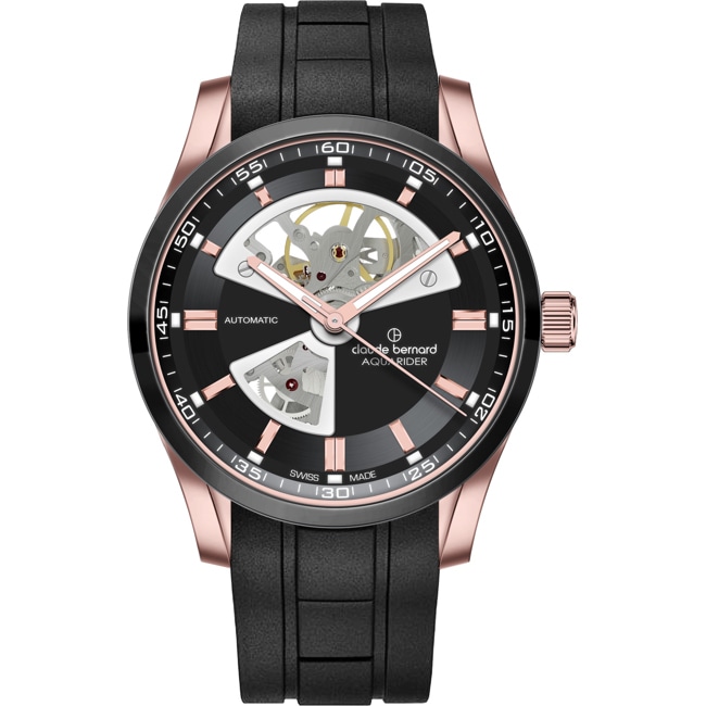 Claude Bernard Aquarider Open Heart Automatic Rose / Black - 85030 357RNCA NIR