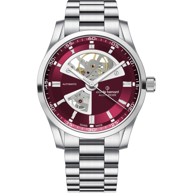 Claude Bernard Aquarider Open Heart Automatic Argenté / Rouge - 85030 3M ROUIN