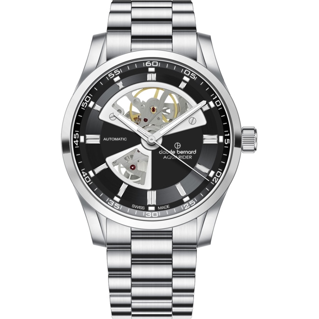 Claude Bernard Aquarider Open Heart Automatic Silver / Black - 85030 3M NIN