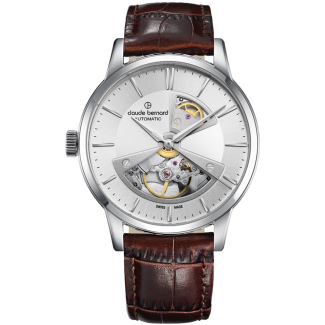 Claude Bernard Classic Automatic Open Heart Argenté / Marron - 85017 3 AIN2