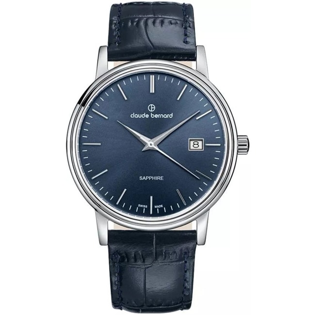 Claude Bernard Classic Gents Date Silbrig / Blau 42mm  - 53009 3 BUIN
