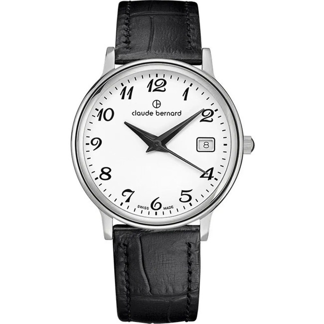 Claude Bernard Classic Gents Date Argenté & Blanc / Noir 42mm  - 53009 3 BB