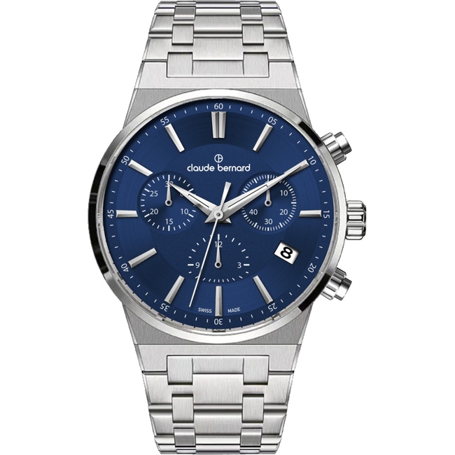 Claude Bernard Neo 1973 Chronographe 35 Argenté / Bleu - 10264 3M BUIN