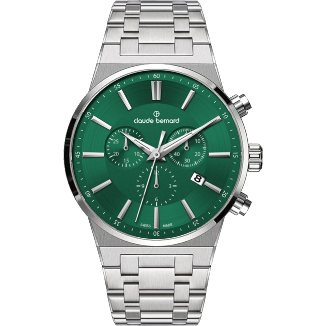Claude Bernard Neo 1973 Chronograph 41 Silver / Green - 10265 3M VIN