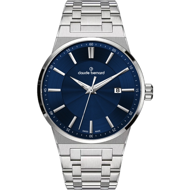Claude Bernard Neo 1973 Date 40 Silver / Blue - 53034 3M BUIN