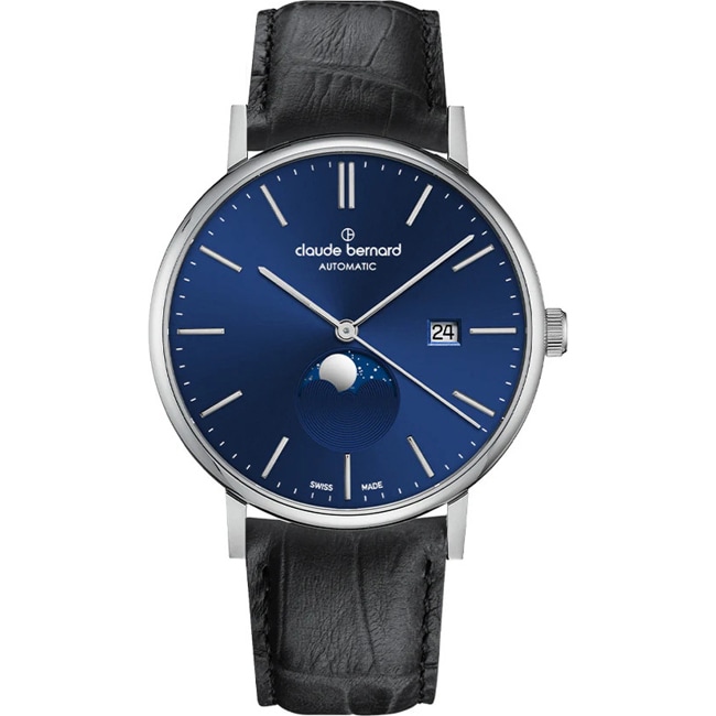 Claude Bernard Slim Line Automatic Moon Phase Blue / Black - 80501 3 BUIN