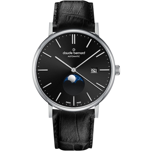 Claude Bernard Slim Line Automatic Moon Phase Silbrig / Schwarz - 80501 3 NIN