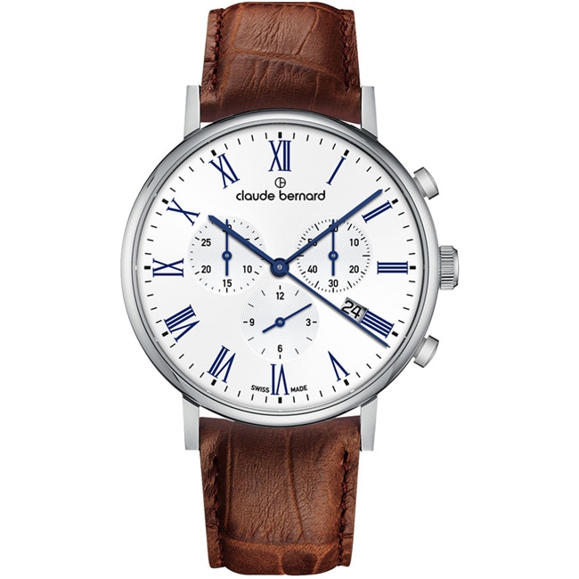 Claude Bernard Slim Line Chronograph Silver / Brown - 10258 3 BRBU