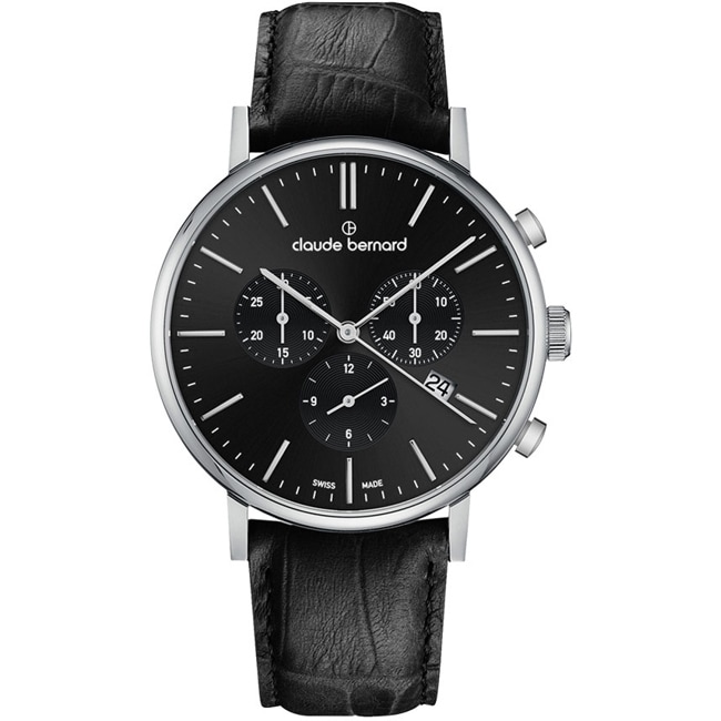 Claude Bernard Slim Line Chronograph Silver / Black - 10258 3 NIN