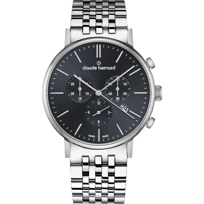 Claude Bernard Slim Line Chronographe Argenté / Noir - 10261 3M NIN