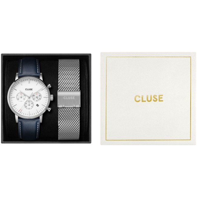 Cluse Aravis Chrono Geschenkset Silver / Navy Blue - CG21004