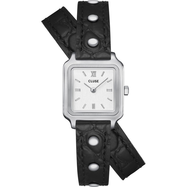 Cluse Gracieuse Mini Watch Double Leather Schwarz / Silbrig  - CW15508
