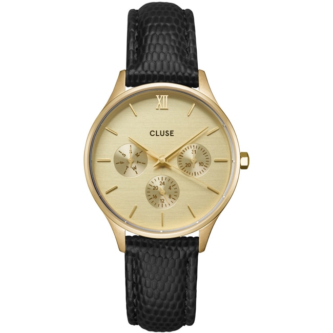 Cluse Minuit Multifunction Leather Black Lizard / Gold Colour - CW10705