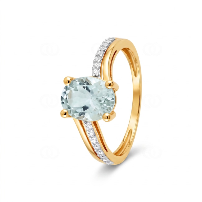 Bague cocktail or jaune 375/9 ct avec aigue-marine ovale & zircones - 197734.M3