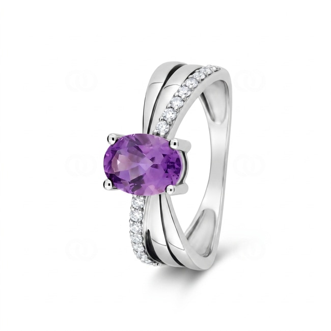 Bague cocktail or gris 375/9 ct avec améthyste ovale & zircones - 197739.A1