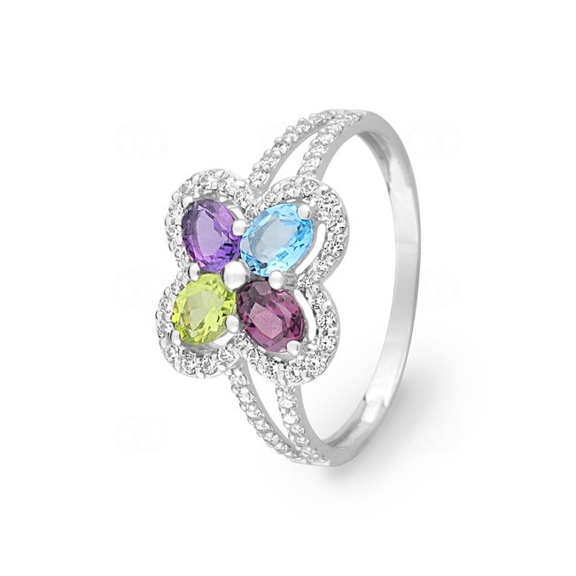 Cocktail Ring 375/9 K White Gold with Fine Multi-Stones & Cubic Zirconia - 09MC31GVZ