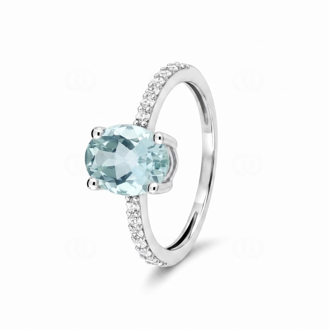 Bague cocktail or gris 375/9 ct avec aigue-marine ovale & zircones - 197730.M1