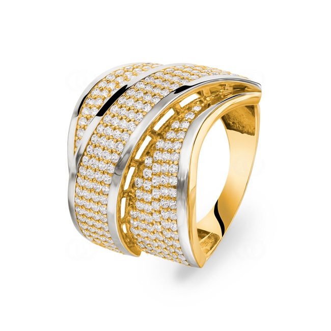 Cocktailring 750/18 K Yellow and White Gold with Cubic Zirconia Ø 57 - 16210