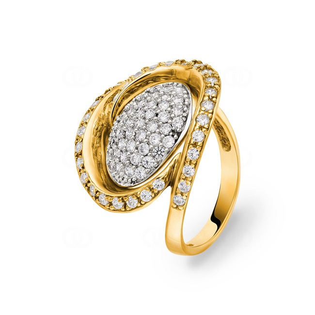 Cocktailring 750/18 K Gelb-/ Weissgold mit Zirkonia Ø 58 - G074