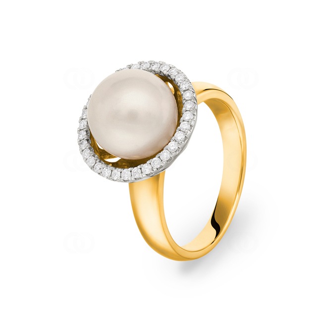Cocktail Ring 750/18 K Yellow Gold with Freshwater Pearls Diamonds 0.21 ct H/Si Ø 54 - PR9079/01