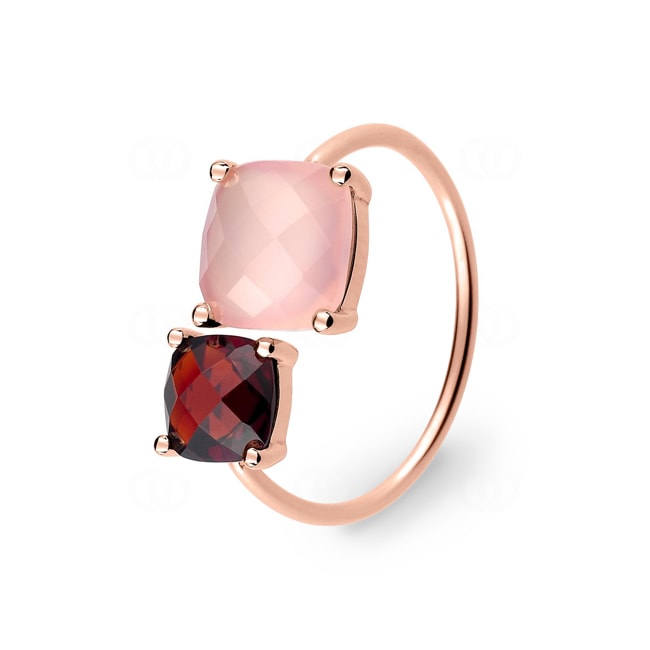 Cocktailring 750/18 K Roségold mit Granat & rosa Chalcedon - S35.03203