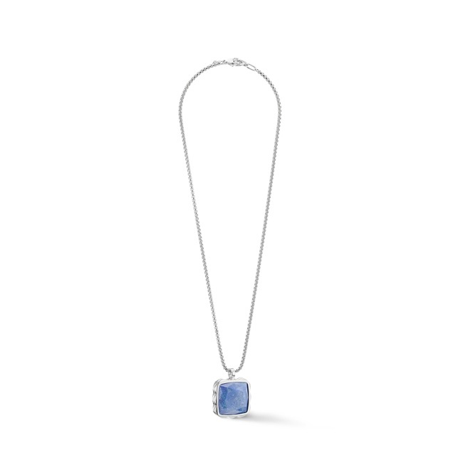 Coeur de Lion Collier Amulette Spikes Square Aventurine Argent-Bleu - 1200/10-0717