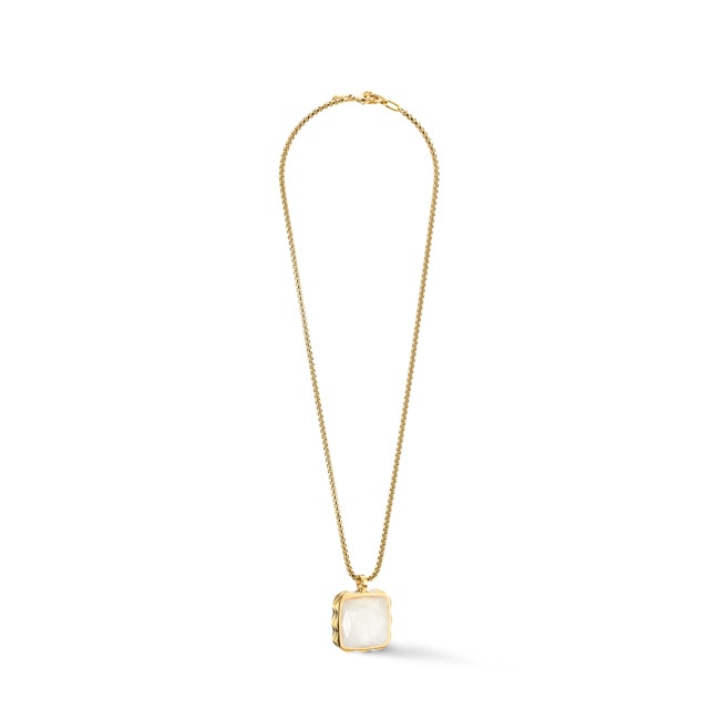 Coeur de Lion Amulet Spikes Square Necklace Jade Gold-White - 1200/10-1416