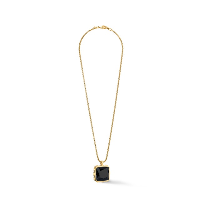 Coeur de Lion Amulet Spikes Square Necklace Onyx Gold-Black - 1200/10-1316