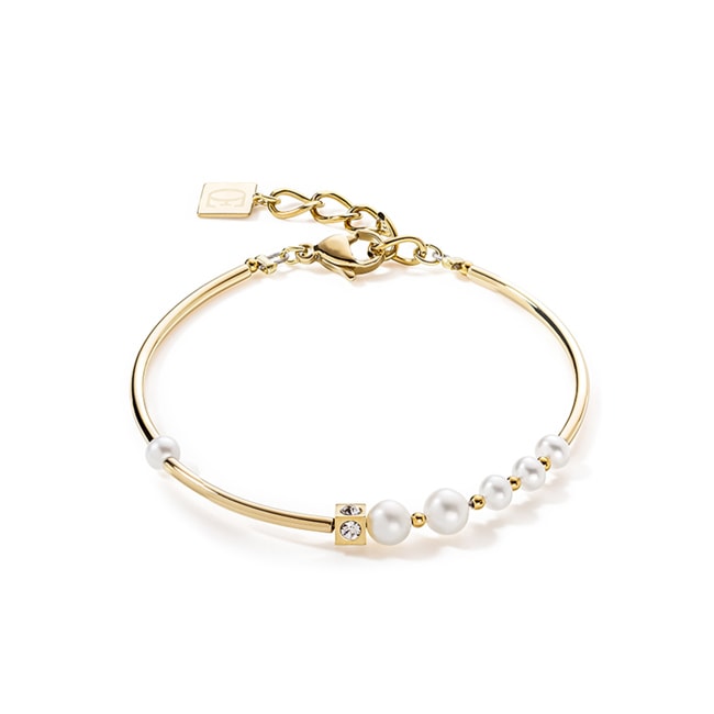 Coeur de Lion Bracelet Asymétrie Perles d'Eau Douce & Acier Inoxydable Blanc-Or - 1102/30-1416